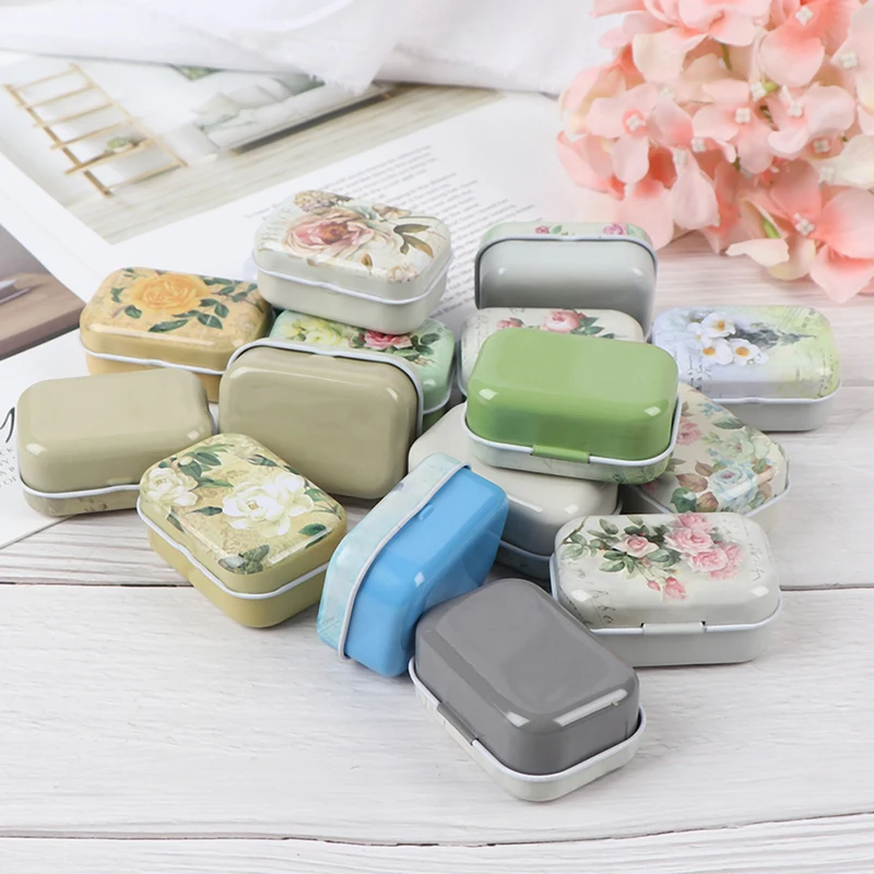 1PC Random Color 6x4x2.5cm Small Rectangular Mini Flower Pattern Tin Trinket Jewelry Coin Box Tinplate Storage Case Tinplate Box