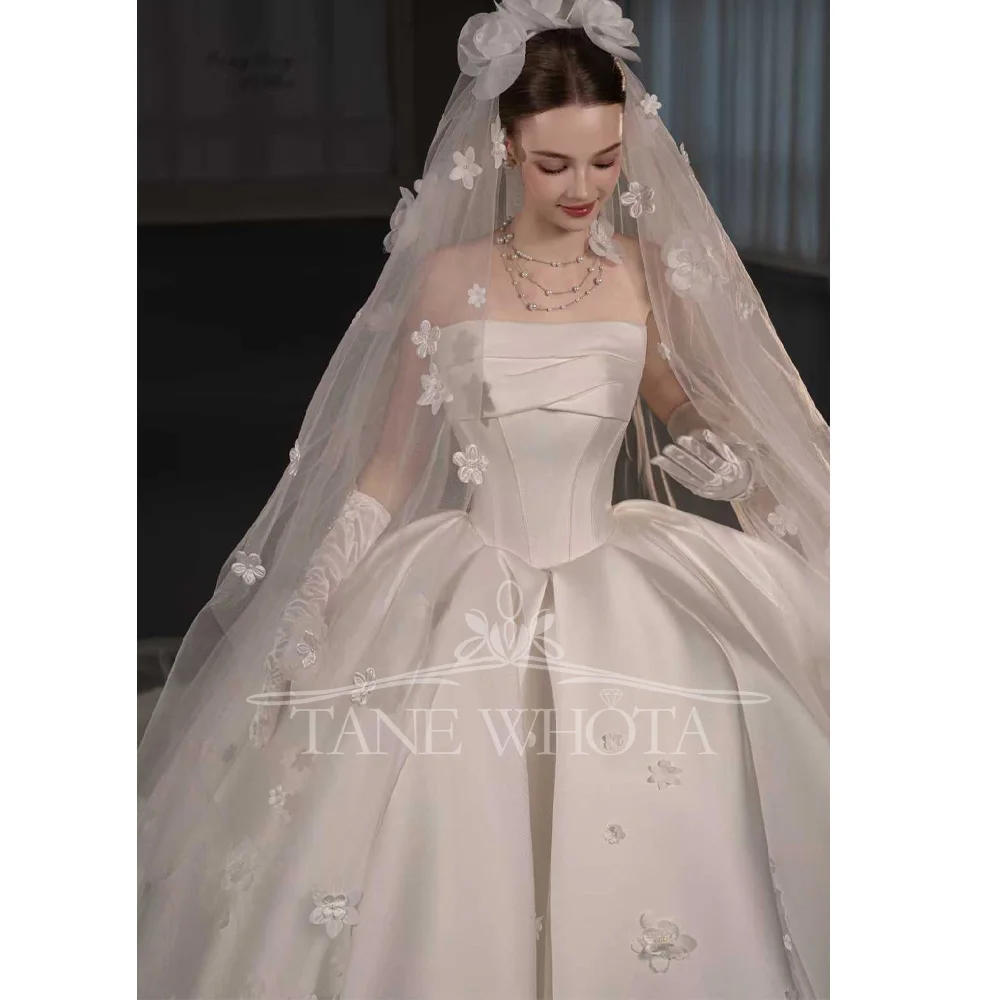 Strapless Sleeveless Wedding Dress Appliques Ball Gown Customizable Vestidos De Boda