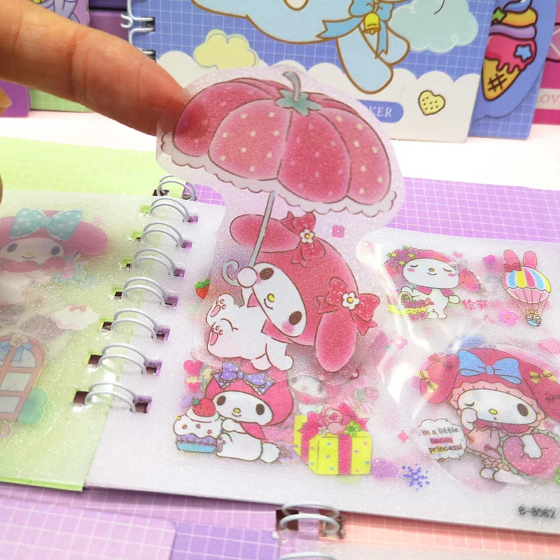 20/40pcs Sanrio Sticker Coil Book Hello Kitty Kuromi My Melody Diy Hand Account Decorative Scrapbook Stationery School Supplies