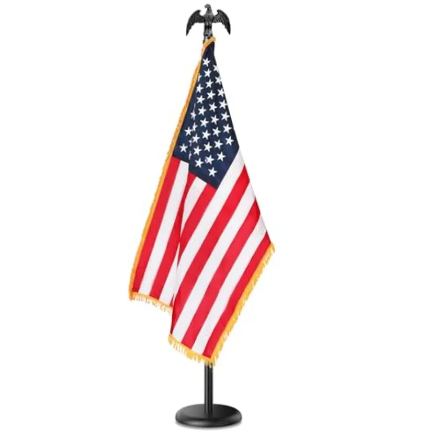 

Indoor Flag Pole and Stand, 8Feet Flagpole Kit with Base Eagle Topper 3x5 Feet American Flag, Heavy Duty Indoor Flag Pole for C