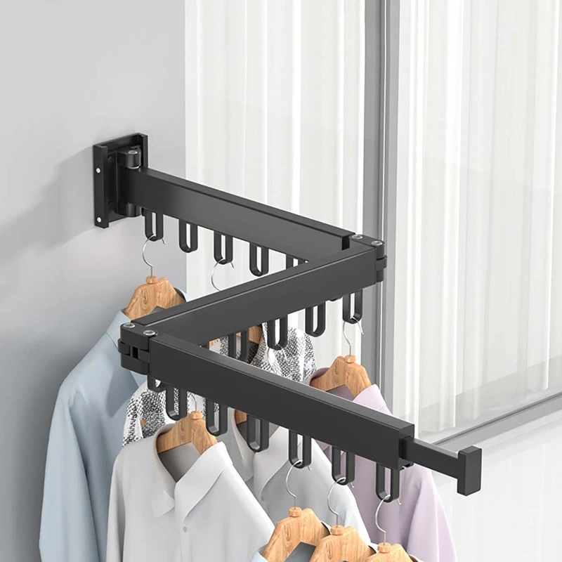 90/120cm Folding Clothes Hanger Wall Mount Retractable Cloth Drying Rack Indoor & Outdoor Space Save  Home Hotel Clothesline