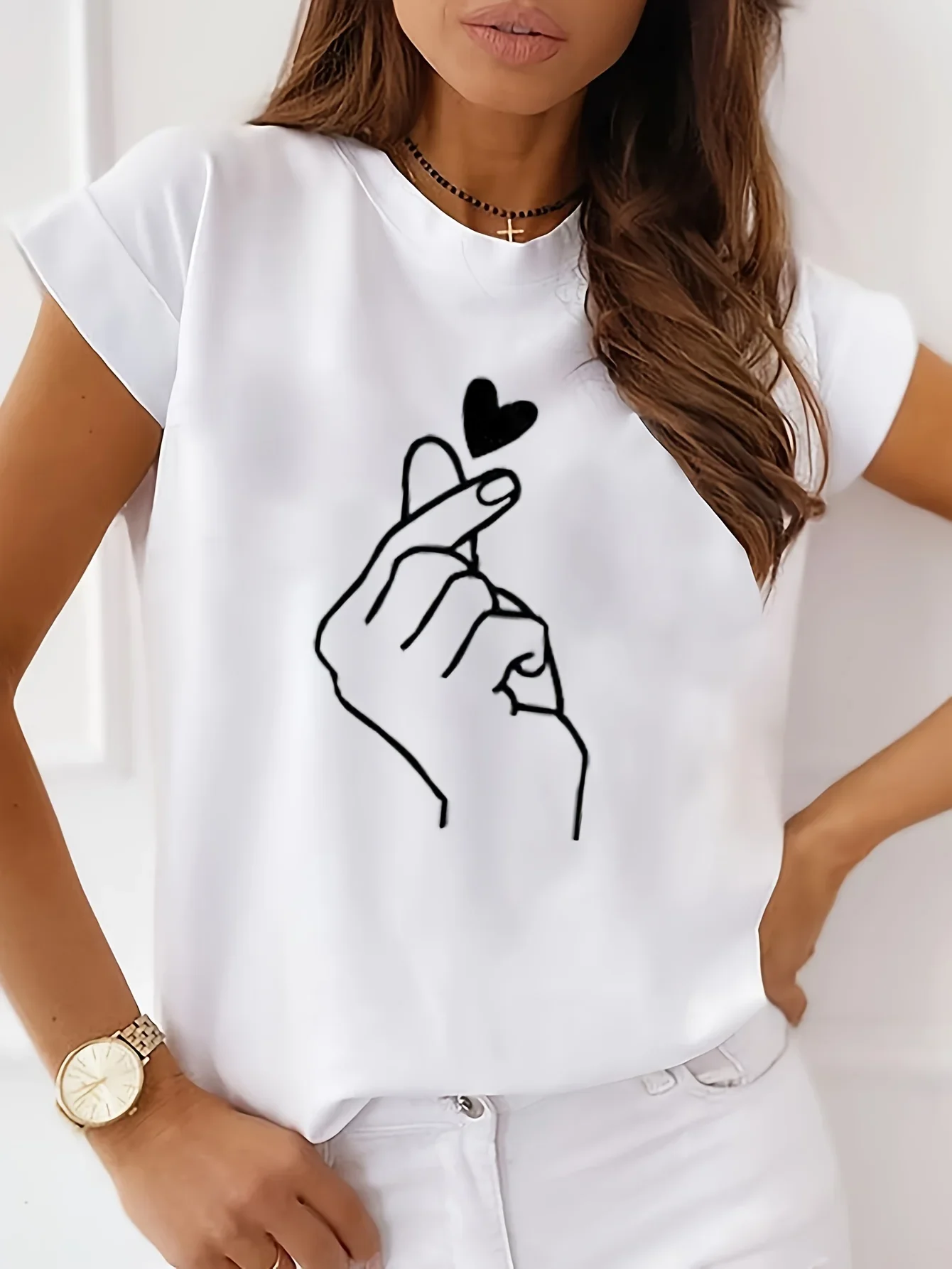 Spring and Autumn Women's 100% Cotton Fashion Casual Loose Los Angeles Letter Pattern Printed Long Sleeve Round Neck T-shirt