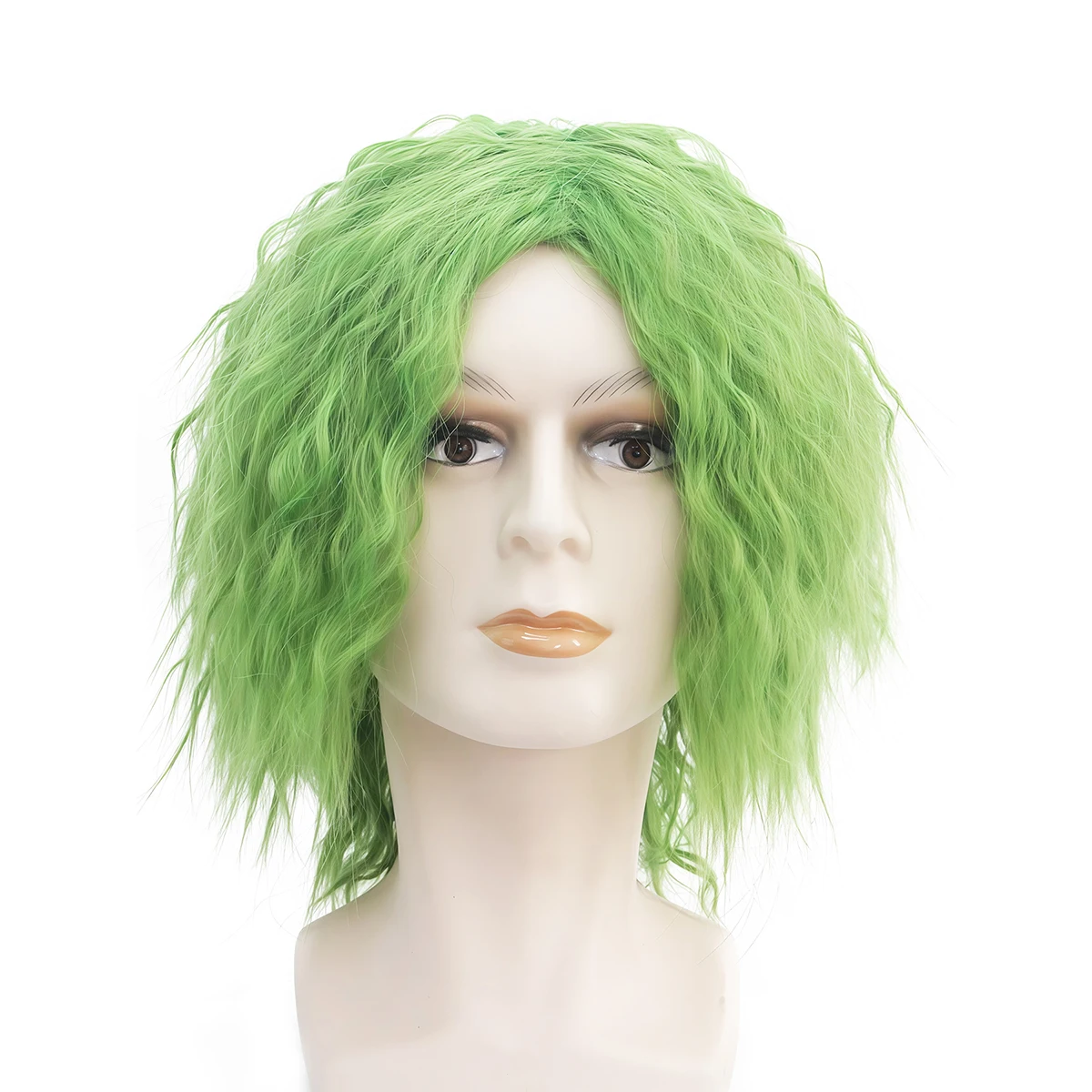 Christmas Green Men's Curly Hair, Medium-Long Men's Short Hair, Anime Eccentric Green Short Wig with Fluffy Fleece Curls Design