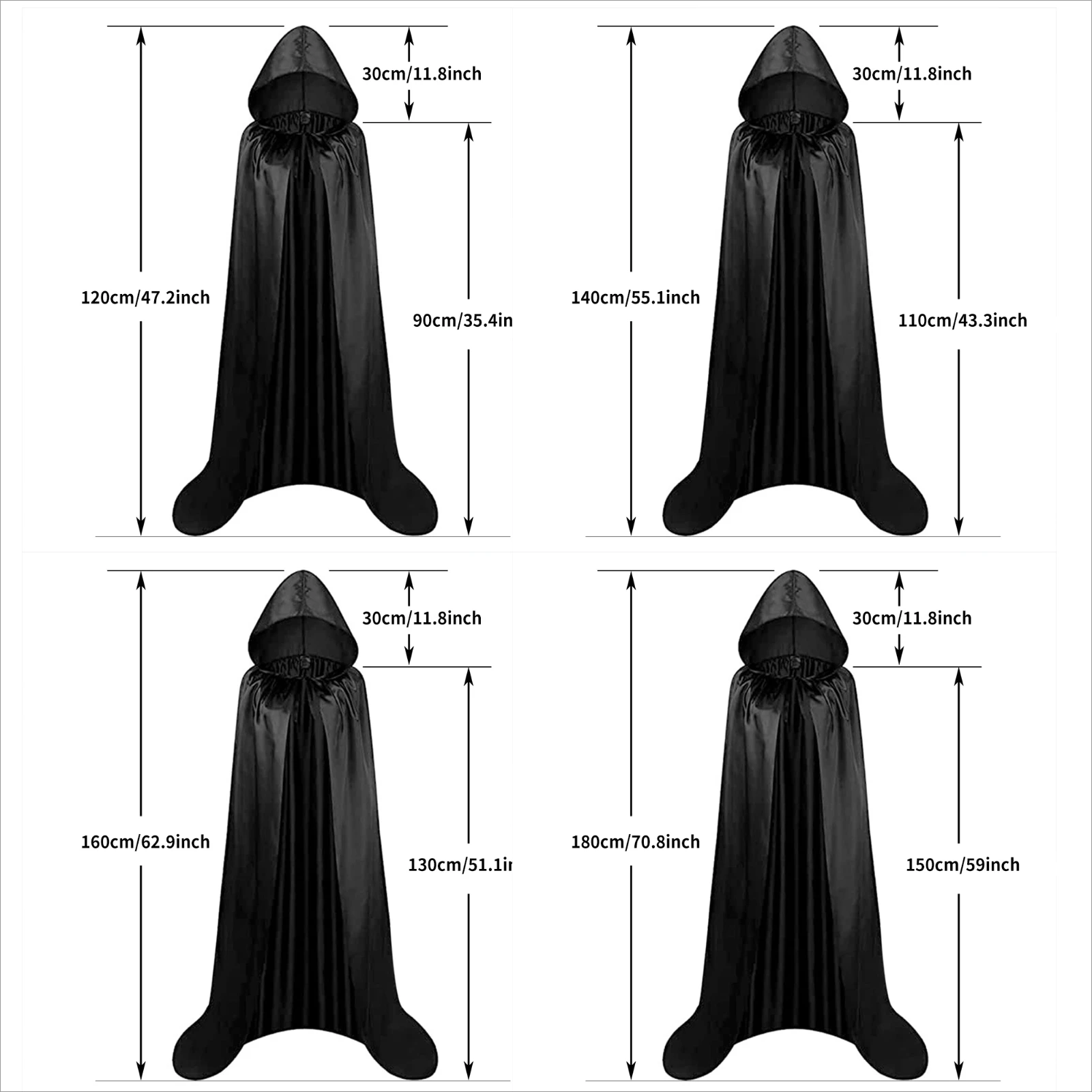 عباءة الهالوين الناعمة للجنسين بغطاء للرأس رداء أسود ساحرة طويلة كيب أزياء تنكرية دعامة أداء الحفلات لوازم تزيين العطلة