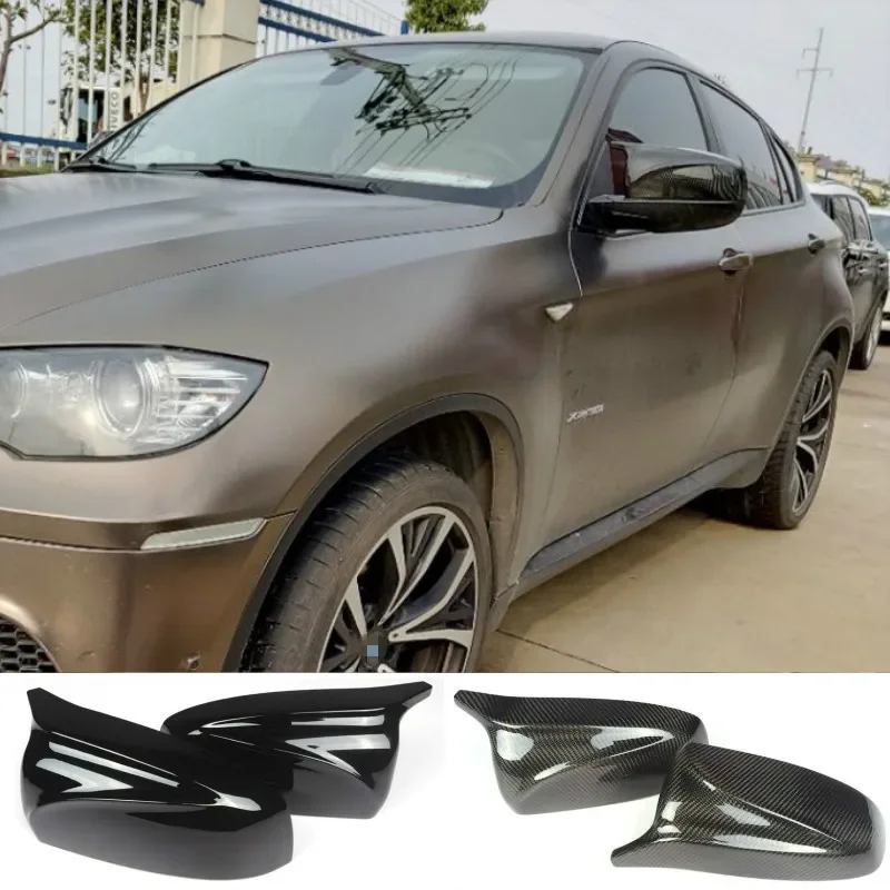 Carbon Fiber/ABS 2x Mirror Cover X5 X6 Car Side Rearview Mirror Cap Cover Shell Replacement For BMW X5 X6 E70 E71 2007-2013