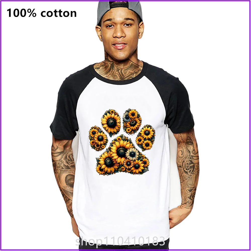 Cute Dog Paw Sunflower Sjb104 T Shirts For Men'S Women Tshirt T-Shirt Streetwear Gym Plain Wholesale White Fahion Cotton Long Sl