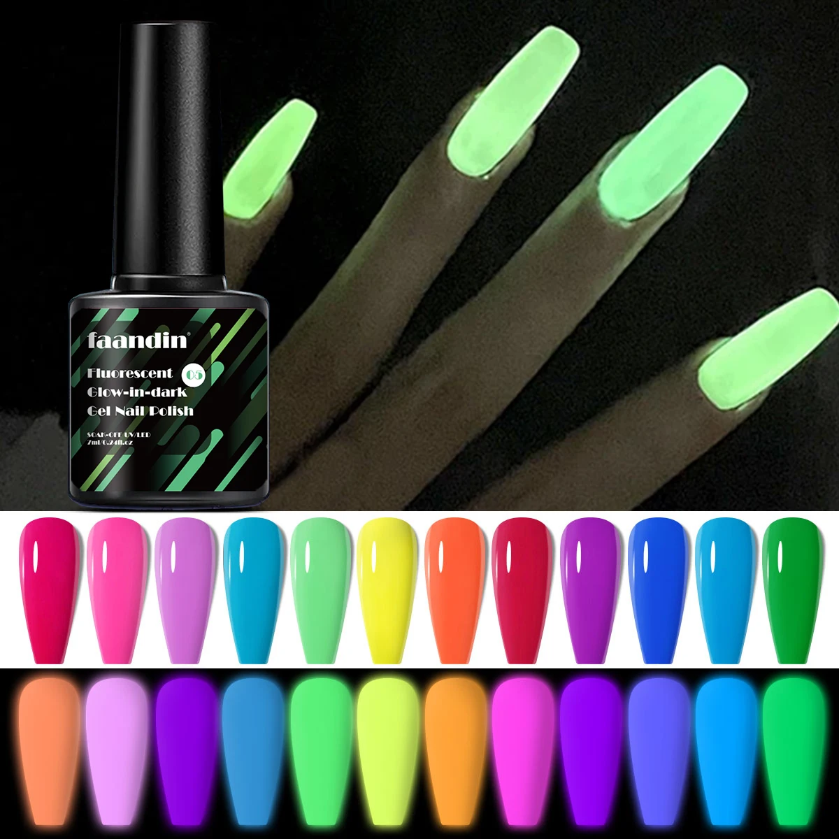 Faandin 7ml 1 Bottle, Trendy, Colorful, Luminous Gel Nail Polish, a Must-Have Item for Proms, Nightclubs, and Parties, a Halloween Essential, Durable, Strong, Not Easy to Fade, Easy to Apply, Removable Fluorescent Nail Polish, Nail Supplies, Nail Salon Wholesale Special Nail Polish