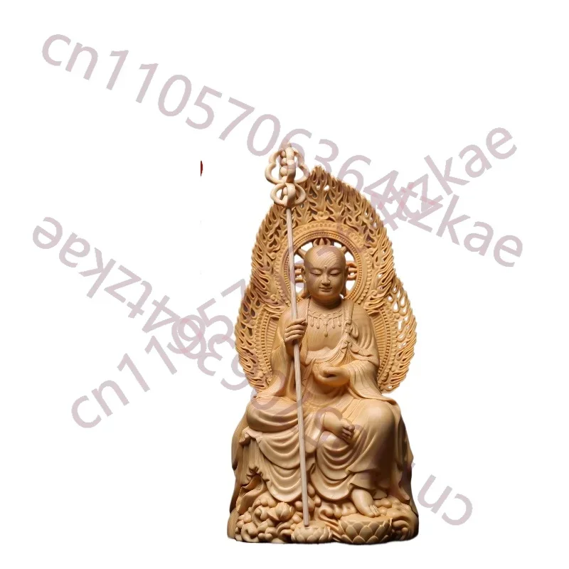 Hand-Carved Hinoki Ksitigarbha Bodhisattva Statue - 9.8