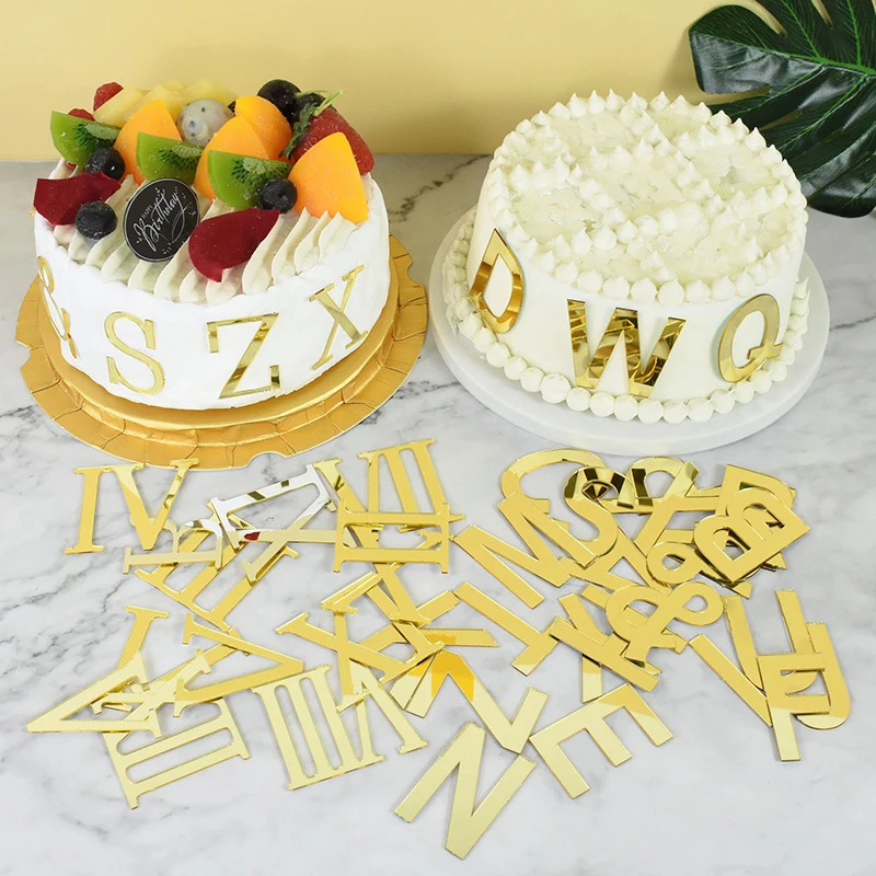 Decorazione per torta con lettera dell\'alfabeto in acrilico dorato AZ per baby shower, compleanno, matrimonio, festival, festa, lettera inglese,