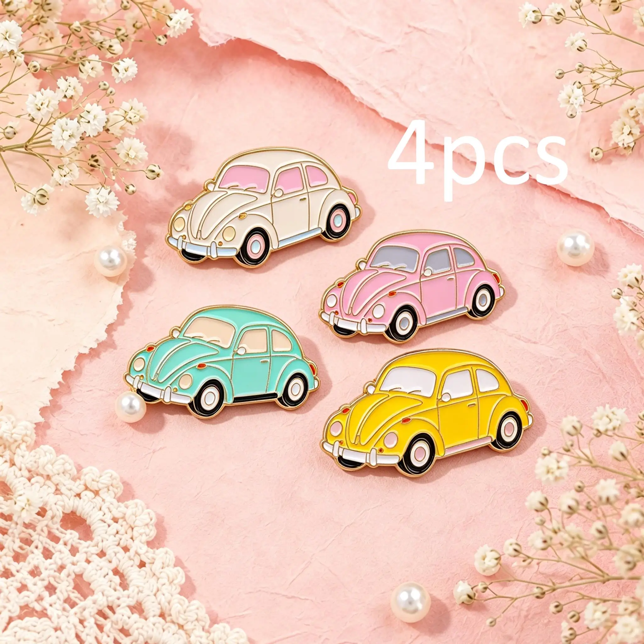 4 Stück Retro-Auto-Emaille-Pins, bunte Broschen für Mäntel, Damenbroschen, Kragen- und Reversnadeln, Metallabzeichen, Schmuckgeschenk für Freunde
