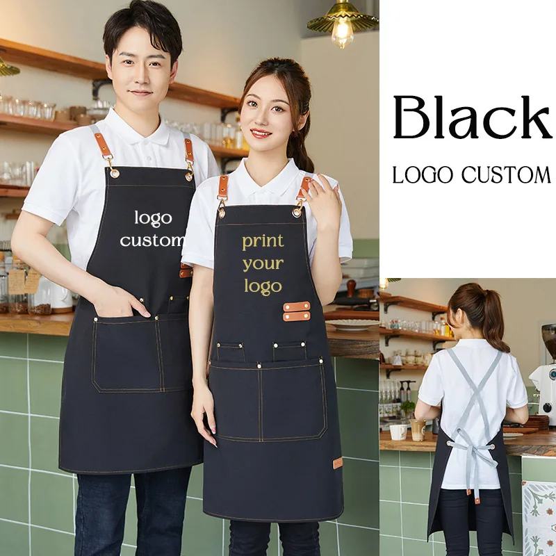 10개입 내구성 있는 기능성 앞치마 맞춤형 로고 면 캔버스 앞치마 편안하고 스타일리시한 방수 앞치마 일상 작업용