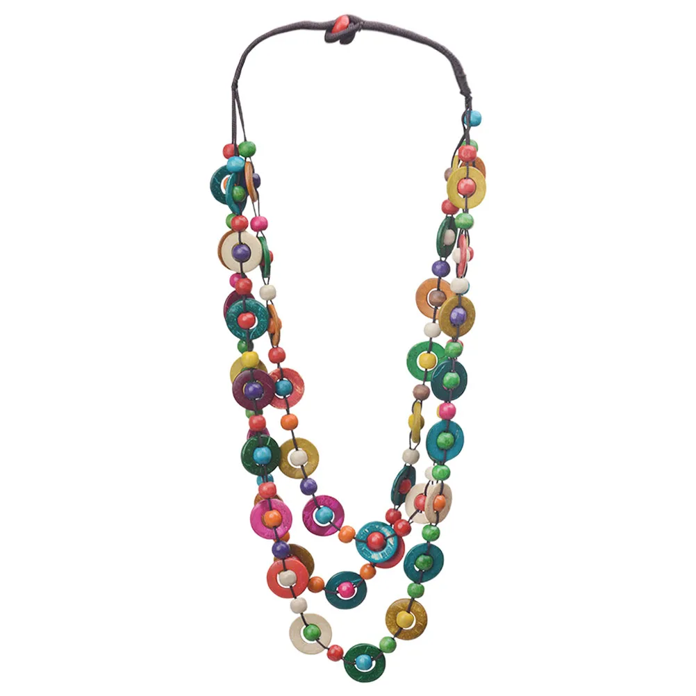 

Necklace For Women Handmade Colorful Wooden Beaded Ethnic Bohemian Necklace Layered Jewelry Gift