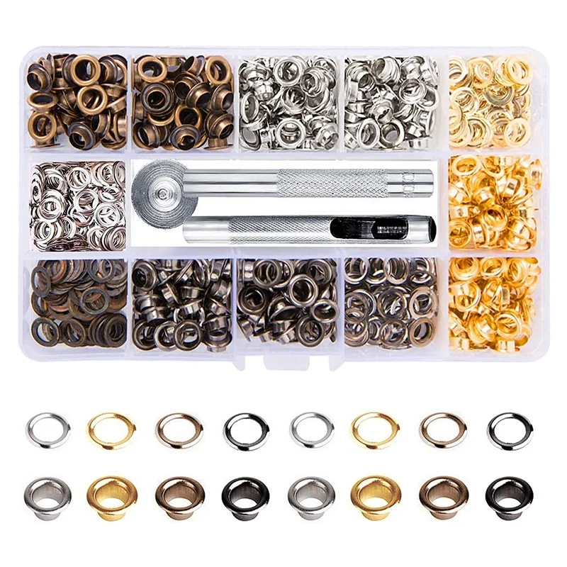 Grommets Kit 3/16Inch 400Pcs Eyelets Kits Eyelets Grommet Sets For Shoes Clothes Crafts Bag DIY Project (4 Colors)