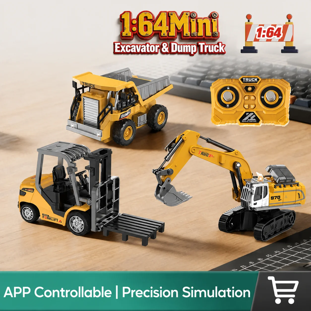 JCMO 1:64 Scale Remote Control Mini Excavator Dump Truck Full-Scale Model Engineering Vehicle Toy For Kids And Collectors New