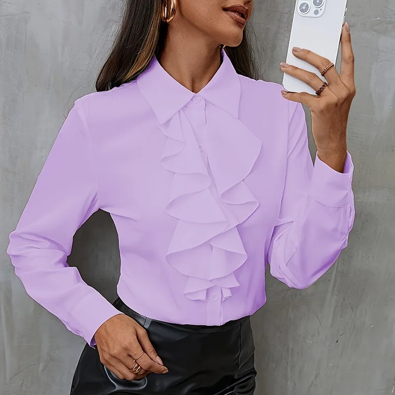 Boho Women\'s White Loose Chiffon Shirt Spring Fall Long Sleeve New Fashion Ruffled Tops Elegant Casual Blouses For Women Clothes