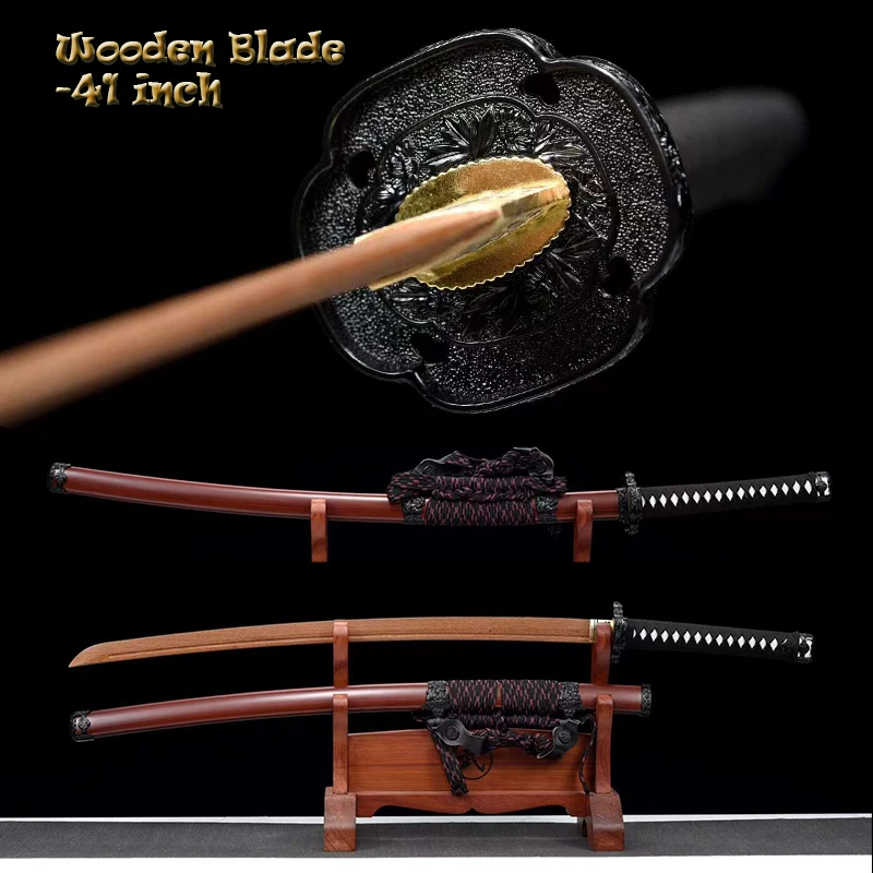 Grade A Quality Wooden Japanese Tachi Sword, Iaito Sword, Samurai Katana, Dark Red Saya,Training Practical Sword, Type H, Custom