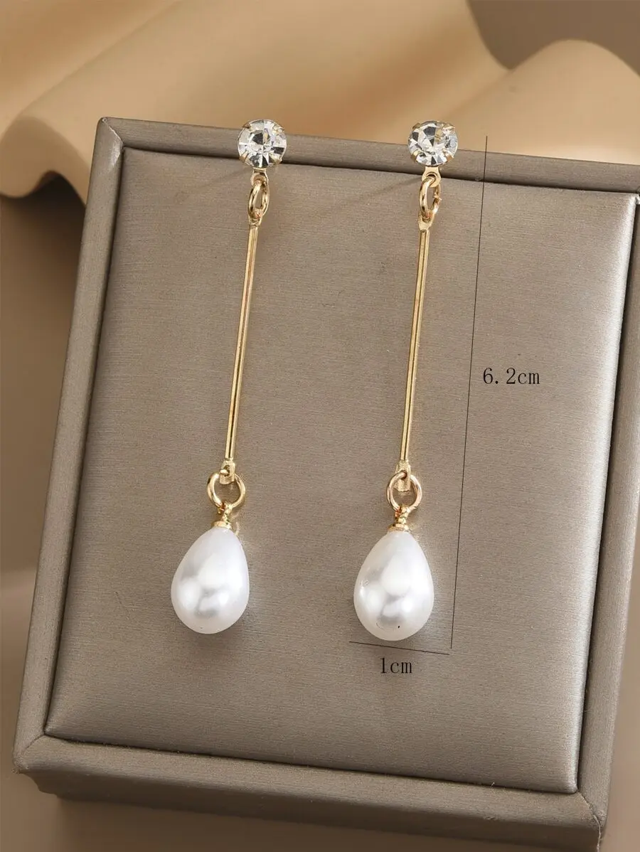 

Rhinestone Faux Pearl Drop Earrings For Women