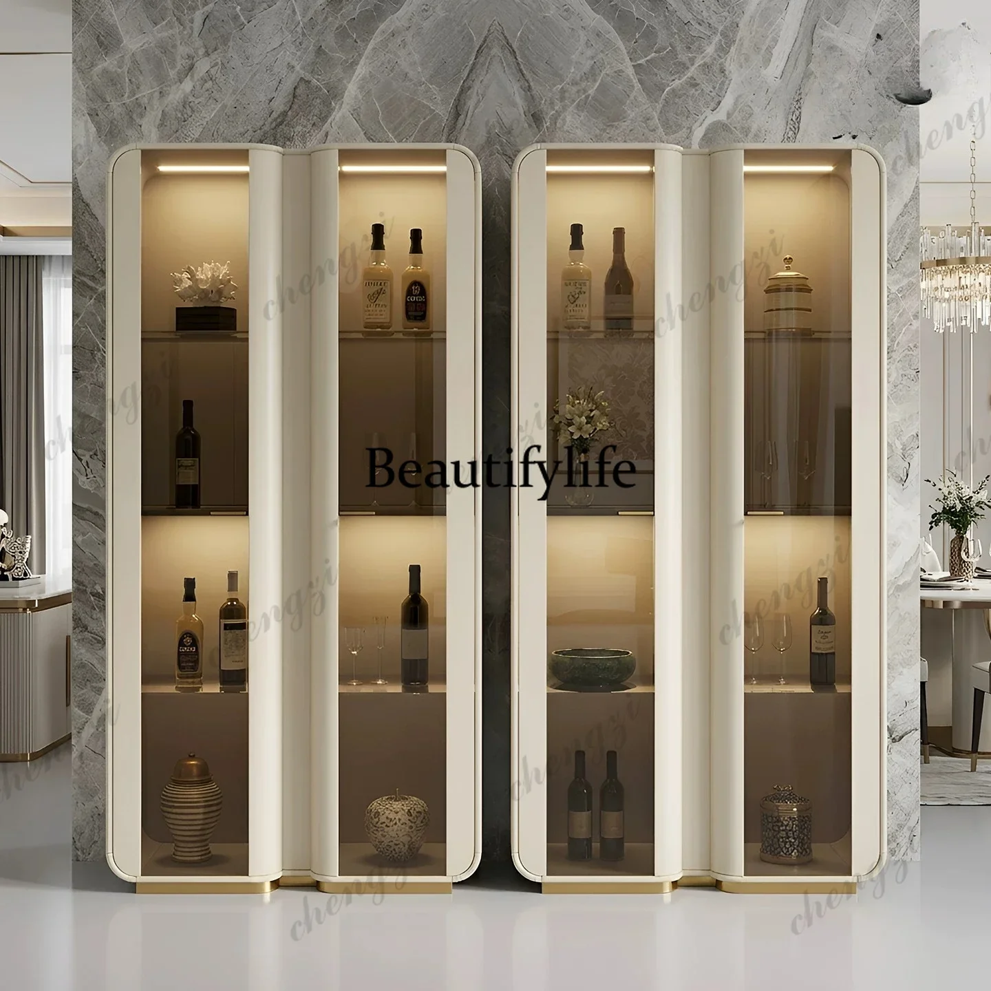 Premium light luxury glass wine cabinet against the wall Customized restaurant Luxury house bag Italian bookcase Cloakroom P182