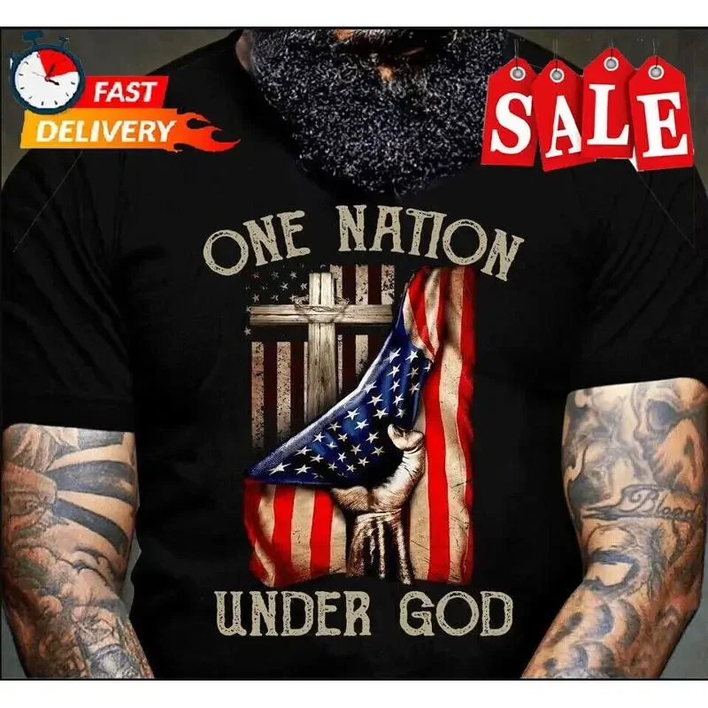 American Flag Cross One nation under god T shirt