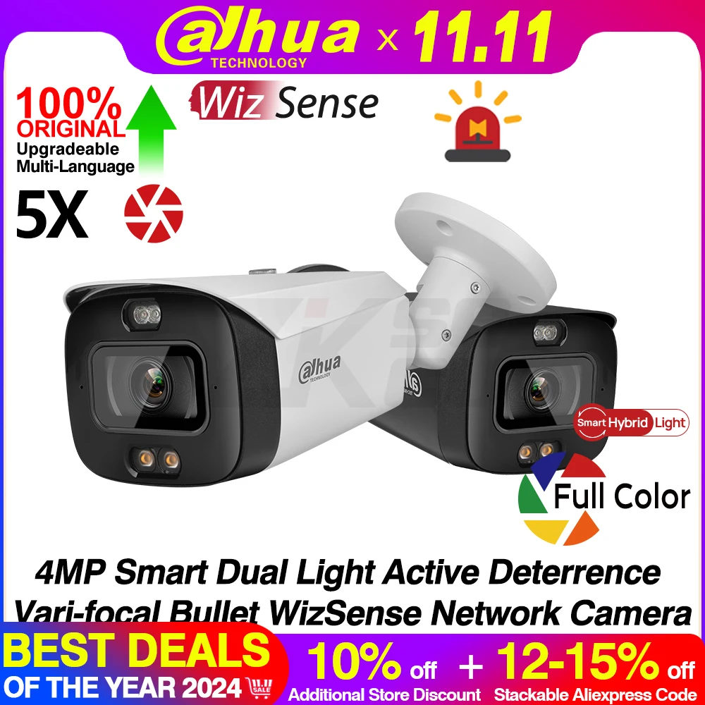 Dahua Original IPC-HFW3449T1-ZAS-PV 4MP 2K Smart Dual Light Audio Active Deterrence 5X Zoom WizSense Network POE IP Camera CCTV