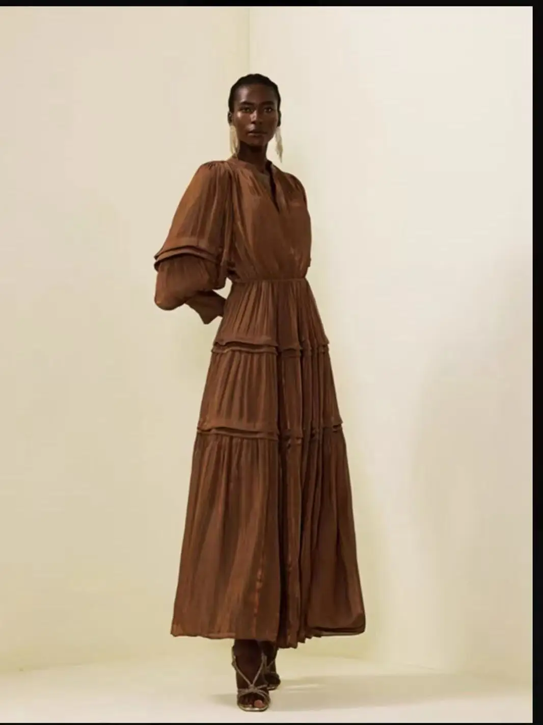 

Designer Women's Fashion Holiday Beach Party Evening Dress Playground Solid Color Puff Sleeve Long Sleeve Ruffle Maxi Dress