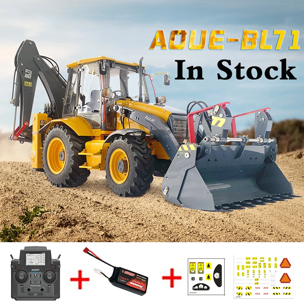 2 In 1 Hydraulic Loader Excavator 1/14 Aoue-BL71 Hydraulic Backhoe Loader Metal Bucket Digging Arm with Light Sound  Battery