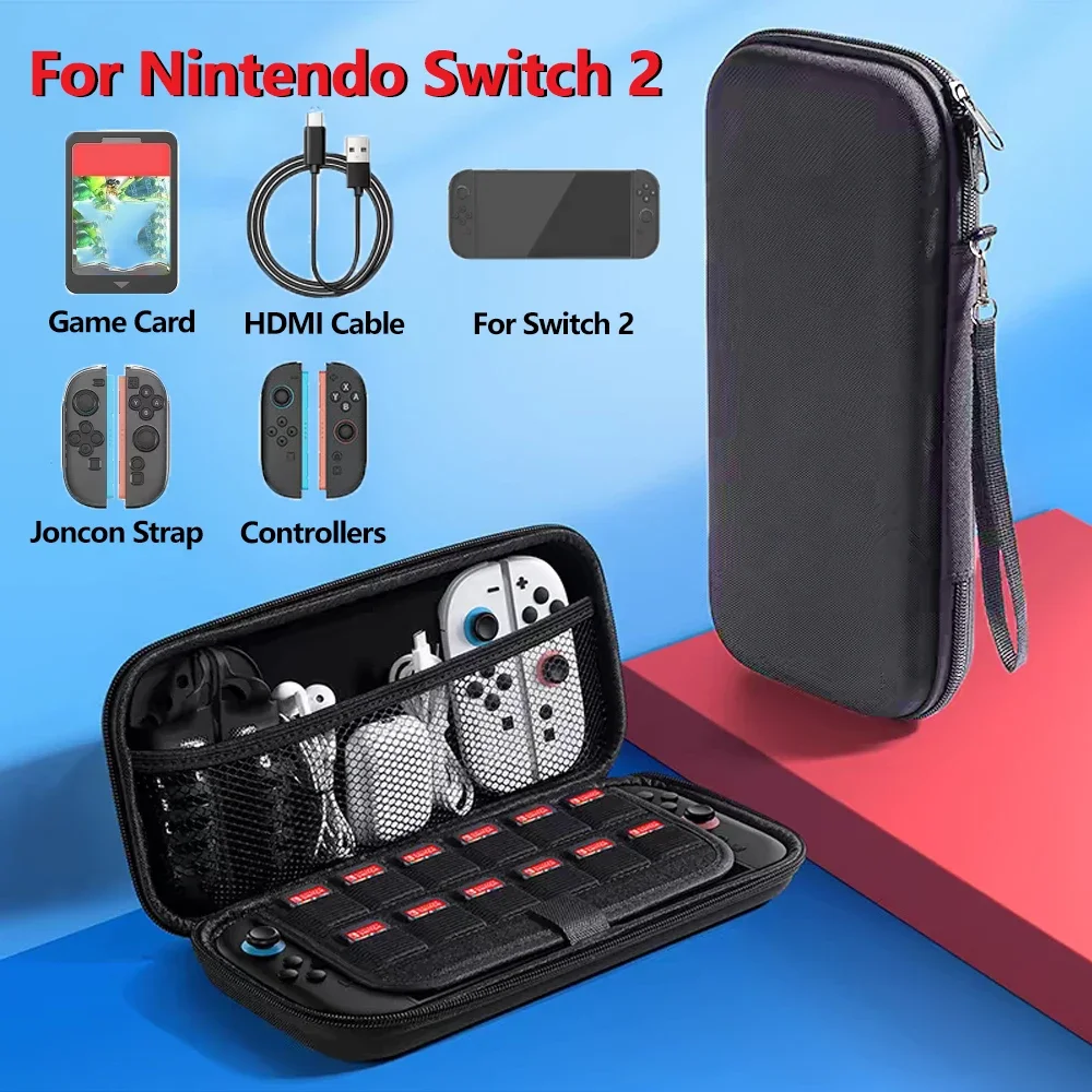 حقيبة حمل للسفر لوحدة التحكم NS Switch 2 حقيبة واقية EVA مع فتحات بطاقات الألعاب لملحقات نينتندو سويتش 2
