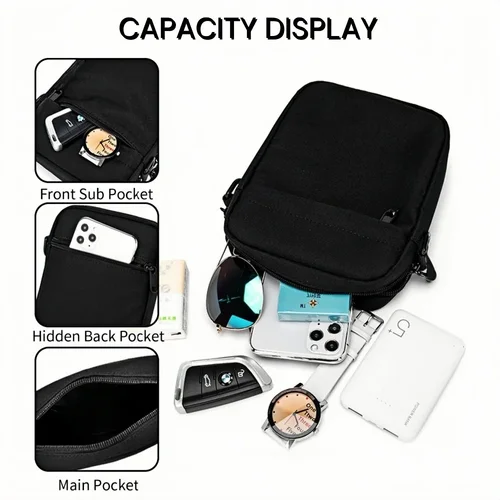 Imagen 2 del producto Bolsos de hombro tipo bandolera para hombre, bandolera cruzada, bolso inteligente, Mini teléfono móvil, bolso negro de negocios resistente al agua, monedero para hombre