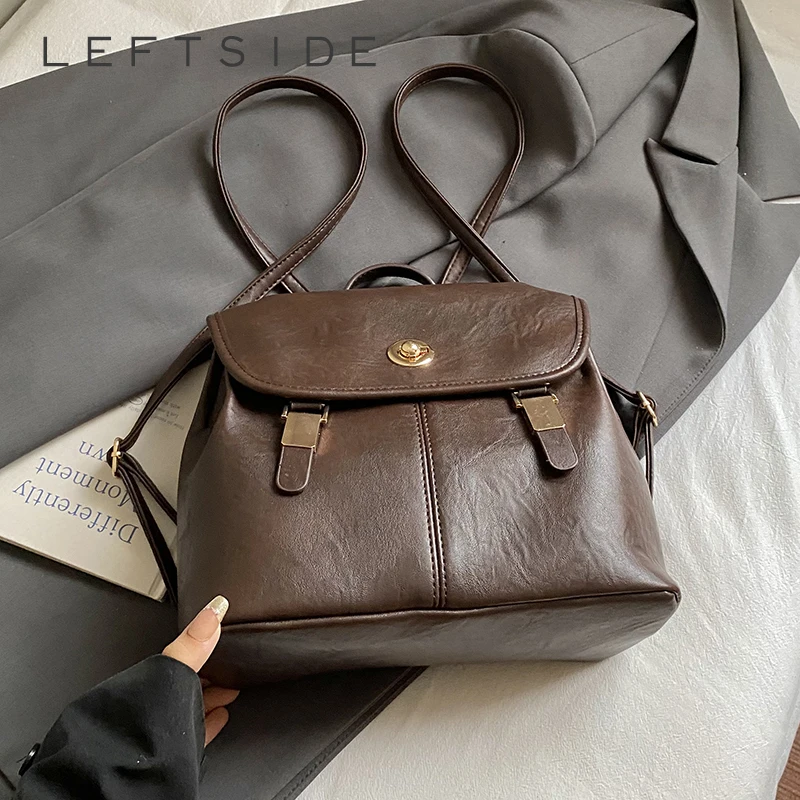 

Левая сторона, женские маленькие рюкзаки из искусственной кожи, новинка 2024, корейская мода, роскошный однотонный рюкзак, студенческая школьная сумка, рюкзаки