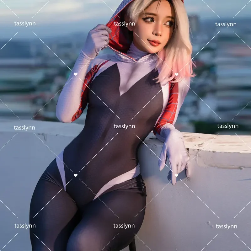 Spider Gwen ชุดคอสเพลย์สําหรับผู้หญิง Spider Girl Zentai ชุดสําหรับปาร์ตี้ฮาโลวีน Geek สาว Gwen Stacy เครื่องแต่งกายอะนิเมะคอสเพลย์