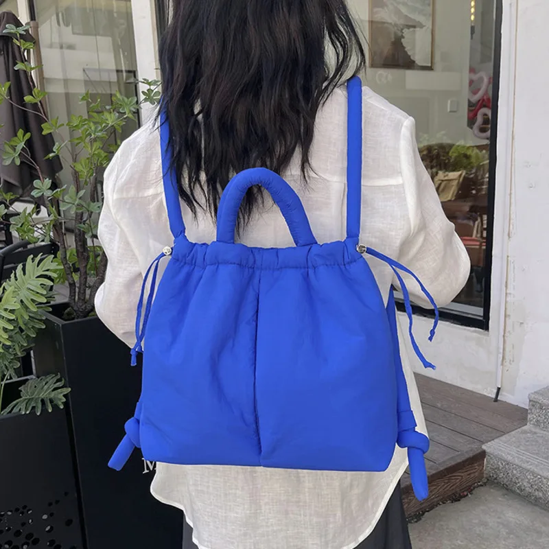 Fashion Casual Nylon Pocket Bag Retro Large Capacity Shoulder Women's Bag Nylon Down Cotton Fabric Ladies Tote Bag 2024