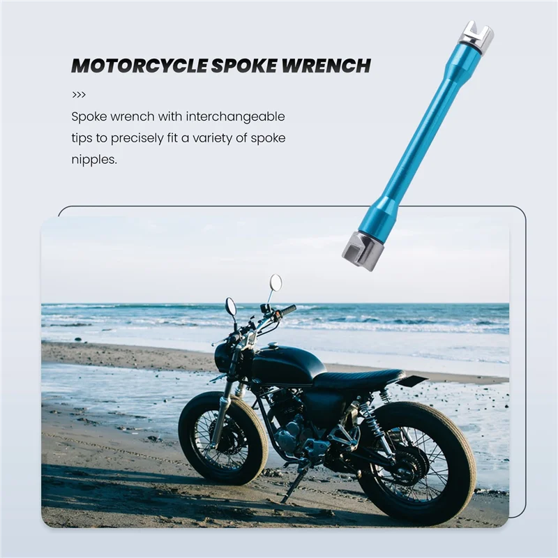 1 Set Blue Motorcycle Spoke Wrench And 10 Pieces Hardened Tips 5.0-6.8 For Most Motorbikes-BAAQ