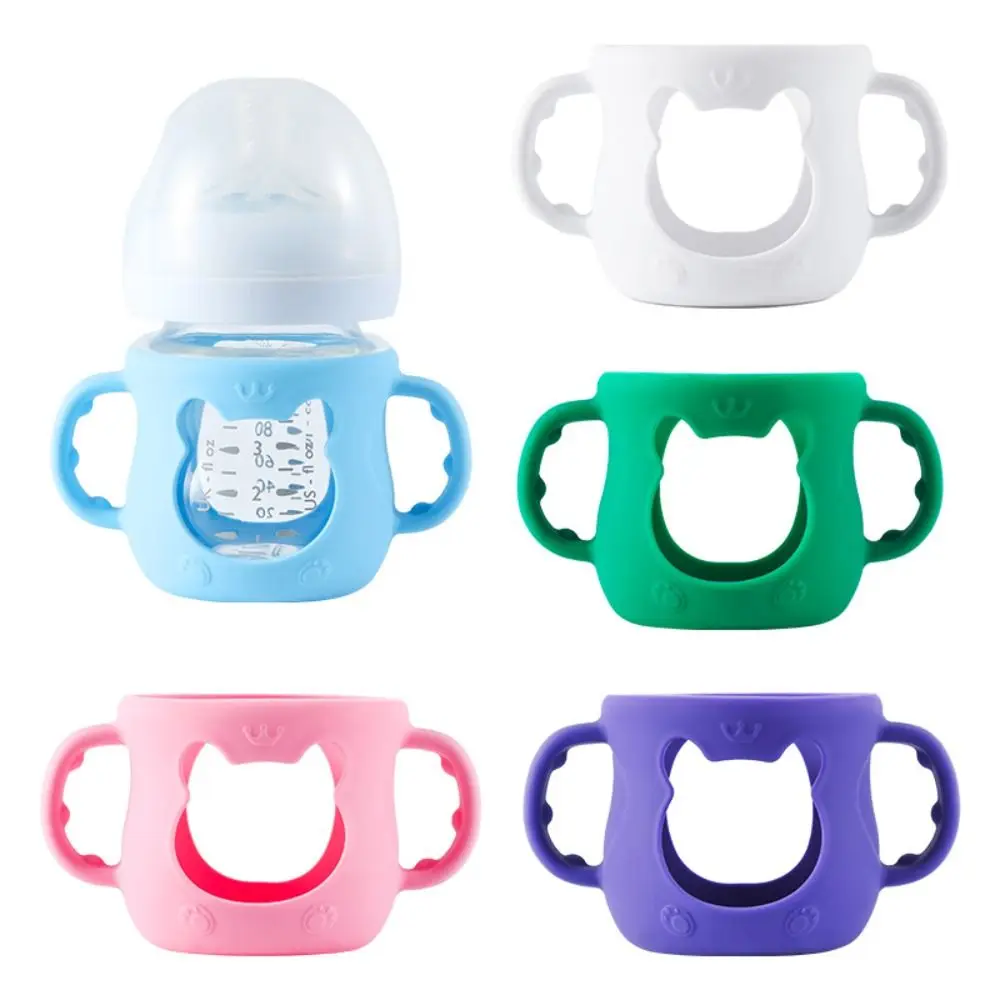 Universal Baby Bottle Cover Anti Break with Handles Baby Bottle Holder Durable Thermal Insulation Silicone Sleeves Infant