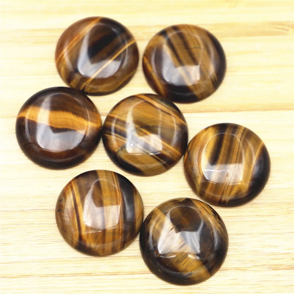 30mm Natural Stone Tiger Eye Round Cabochon Beads Fit DIY Earring Bracelet Jewelry Making Finding Wholesale Free Shipping 12Pcs