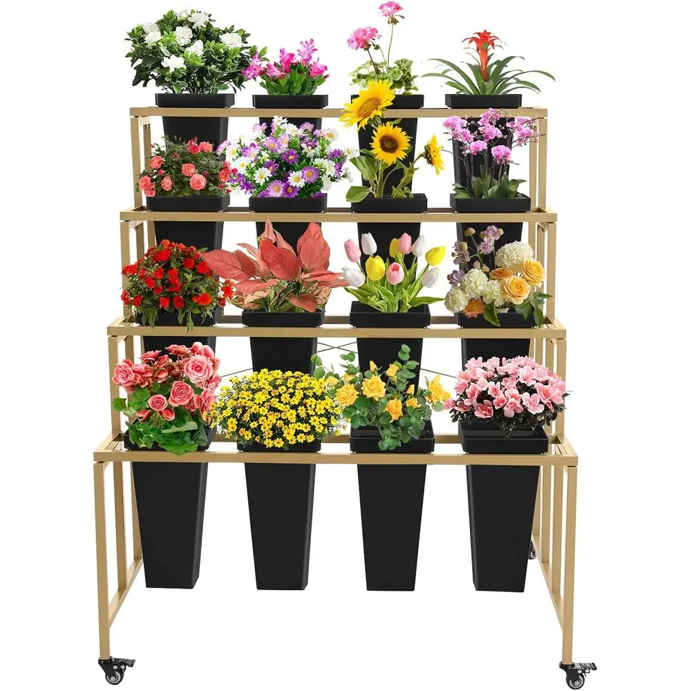 

4-Tier Rolling Plant Stand with 16 Buckets for Gardens, Balconies, and Outdoor Events