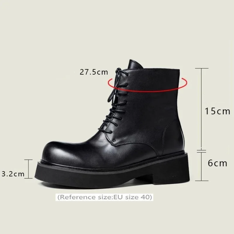 Autumn Winter Round Toe Zip Genuine Leather Ankle Boots 6cm Height Increase Warm Boots Men Fashion Platform Boots Size 37-44