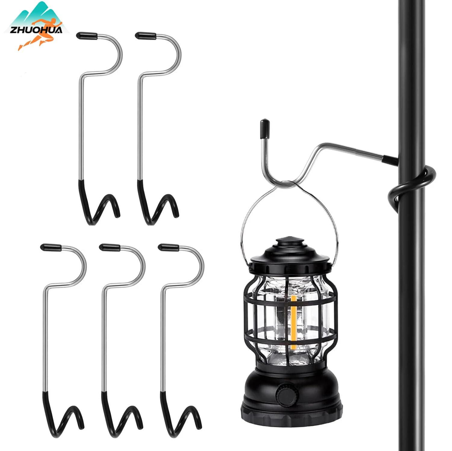 

ZHUOHUA Outdoor Stainless Steel Light Stand Holder Hooks Portable Tent Pole Lamp Hanger Fishing Lantern Hanger Outdoor Camping