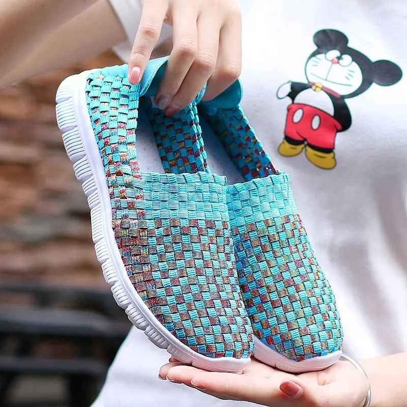 Handmade Woven Shoes Women Casual Shoes Slip On Breathable Flat Sneakers Spring Autumn Women Flats Loafers