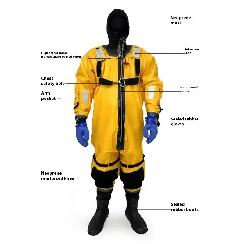 Emergency Ice Rescue Suit With Reflective Bands, Waterproof Thermal Life Jacket, Integrated Sealed Zipper
