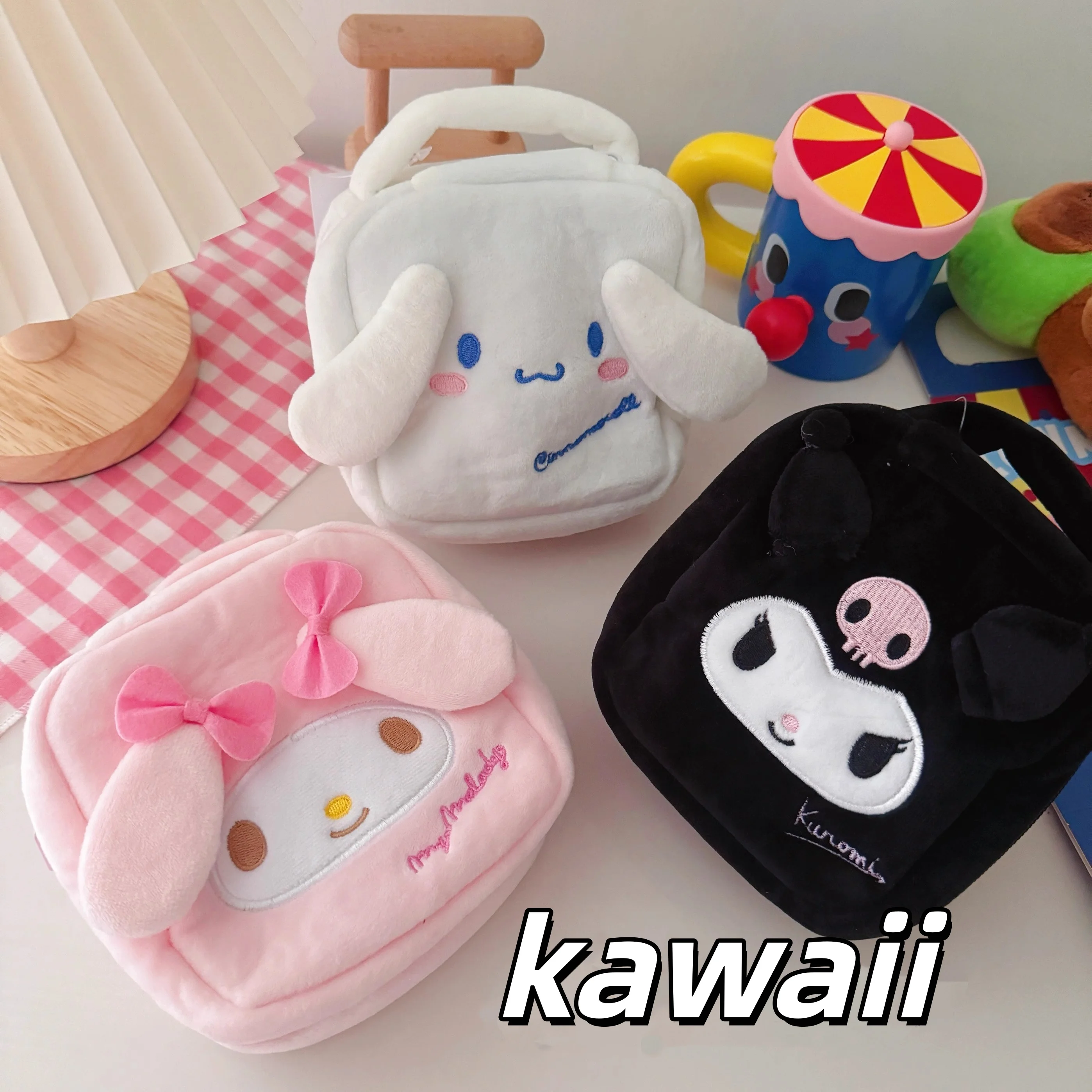 

kawaii sanrio cosmetic bag my melody anime peripheral cinnamoroll cute mini lipstick storage bag black beauty portable lady