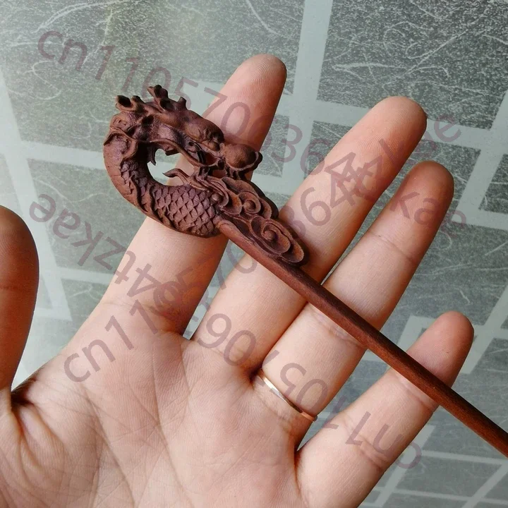 Lightning jujube wood, dragon head hairpin, antique pan hairpin, Taoist wood hairpin