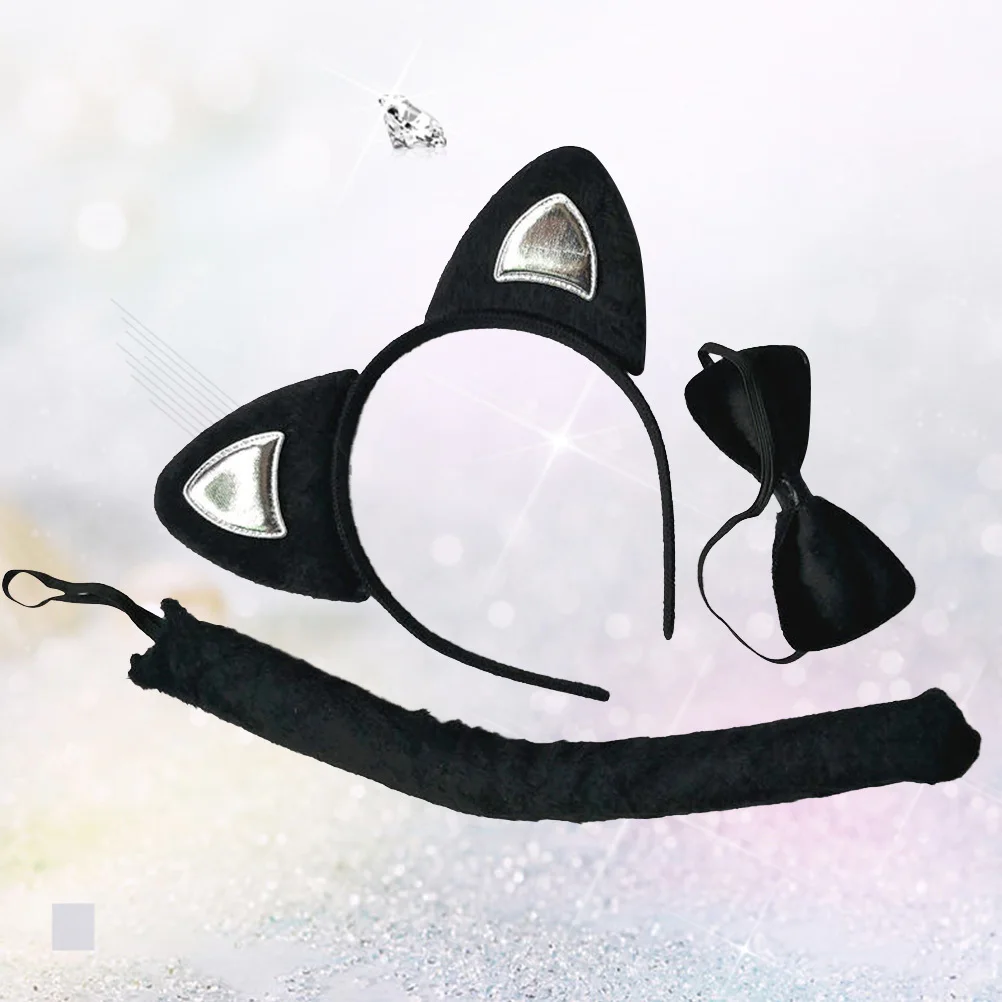 Accesorios para orejas de gato para niños, disfraces de animales, suministros de fiesta de dibujos animados, conjunto de disfraz para niños, tocado de Cosplay, actuación de cola de corbata, 3 uds.