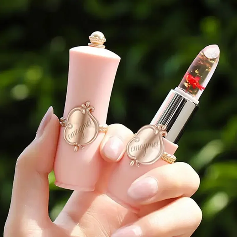 Long Lasting Moisturizing ดอกไม้ Lip Stick Lip Care แต่งหน้าเครื่องสําอางค์ Jelly ลิปสติก Lip Balm โปร่งใสจําลอง Maquillaje