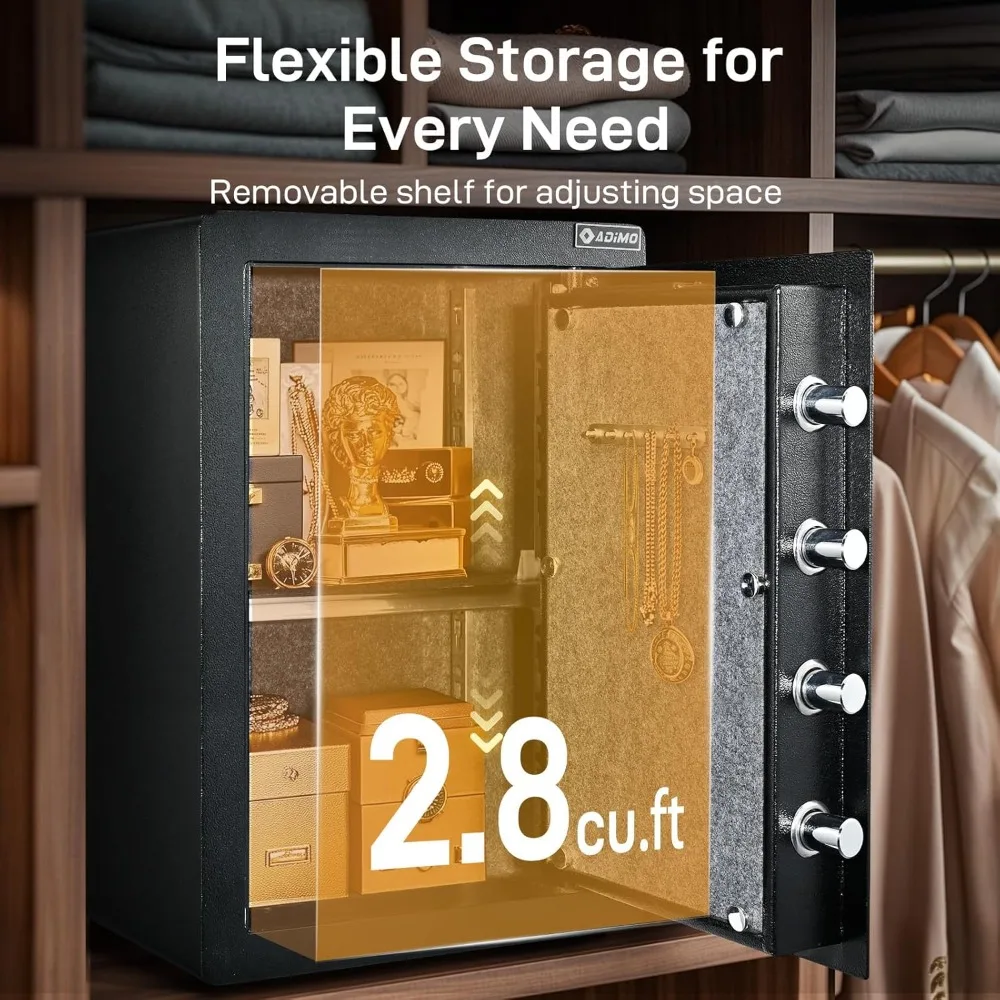 Биометрический сейф 2,8 кутов, большой огнестойкий сейф с усовершенствованной защитой от отпечатков пальцев и паролей, система сигнализации и съемной полкой