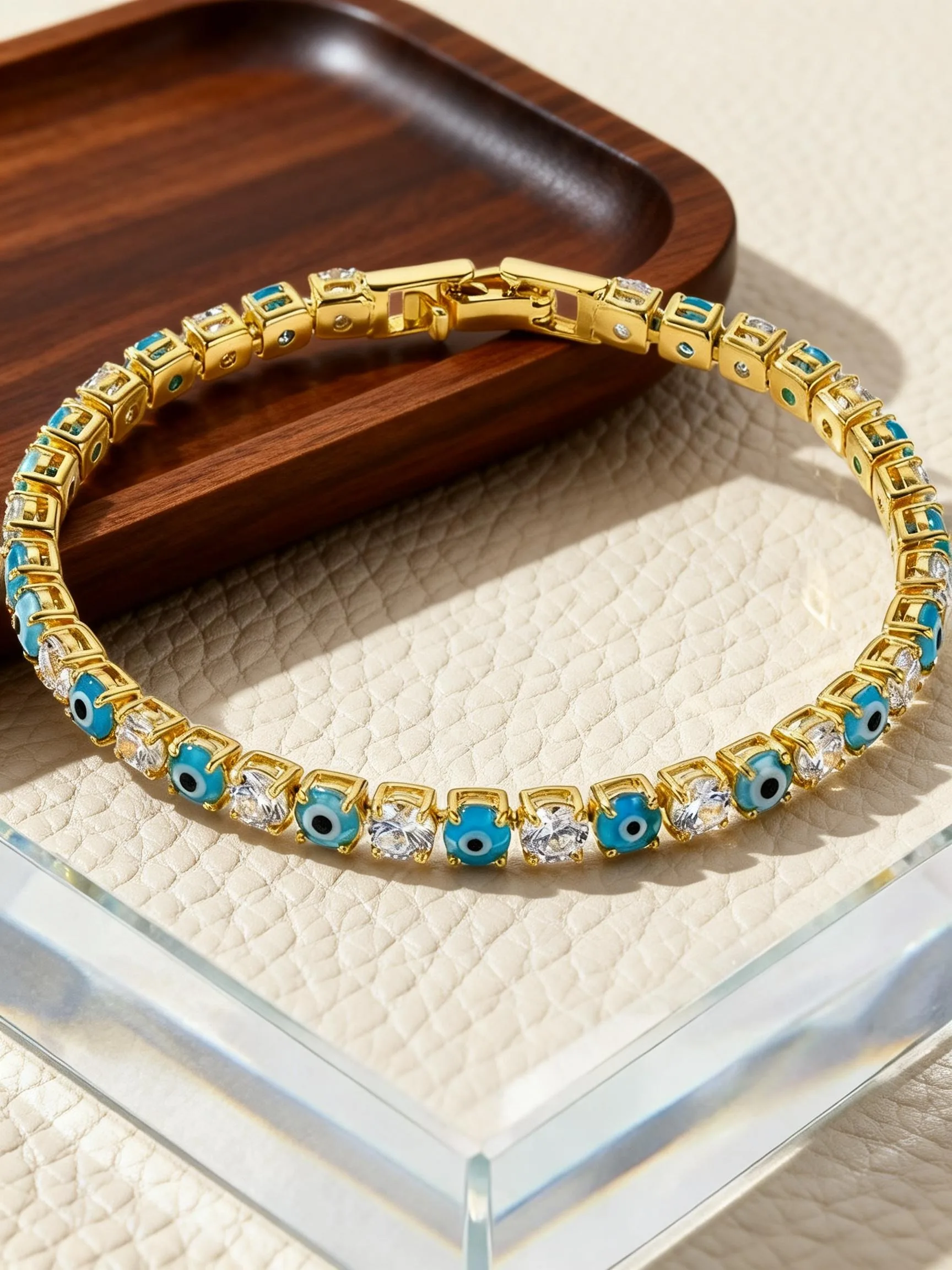 Evil Eye Zircon Tennis Bracelet for Women, Copper Lucky Protection Amulet Vibrant Color Spring Summer Trendy Jewelry Gift
