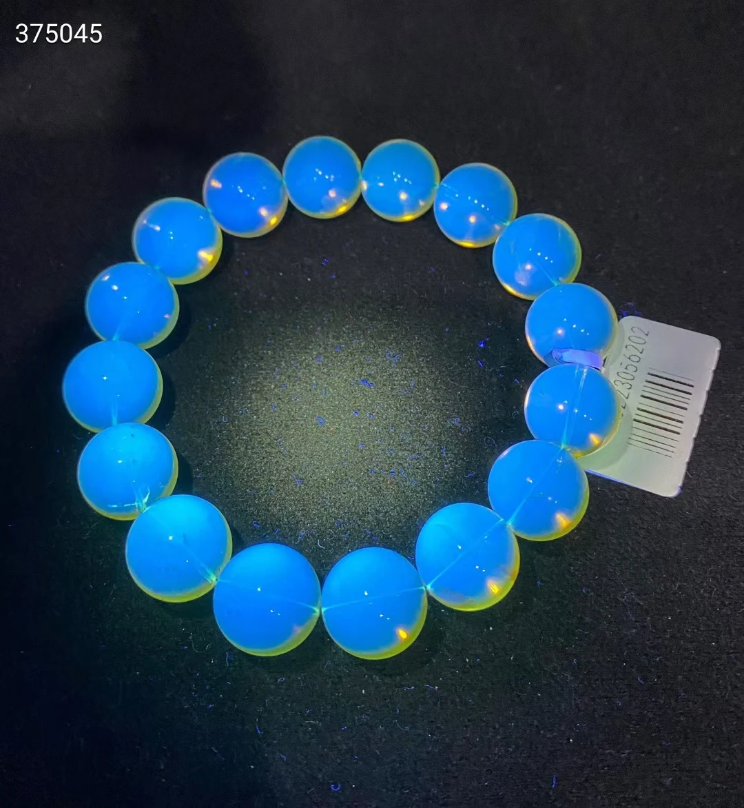 Natural Blue Amber Mexico Clear Round Beads Bracelet 13.5MM Women Men Fashion Rare Healing Stone Certificate AAAAA