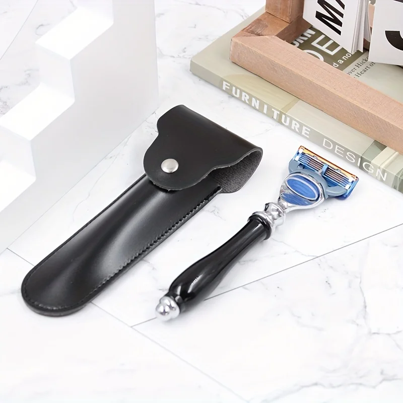 حافظة جلدية لشفرات الحلاقة اليدوية، ملحقات أداة تشذيب اللحية للسفر، حقيبة صغيرة لإصلاح اللحية، حقيبة تخزين جلدية محمولة #3