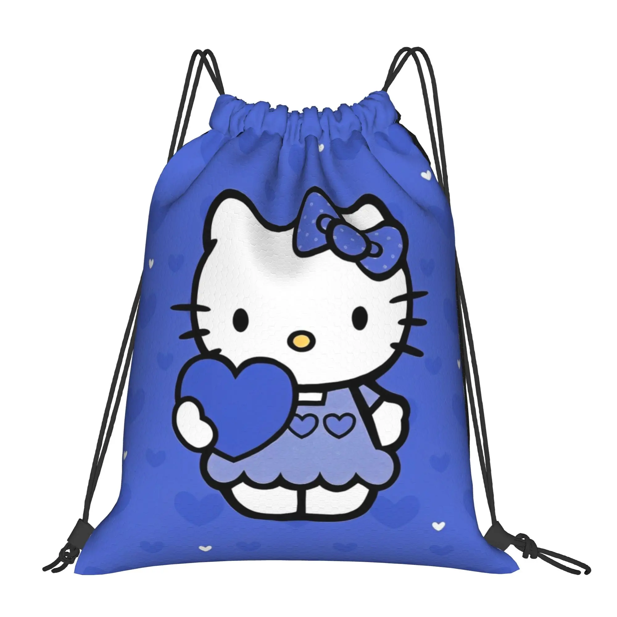 Blue Hello K-Kittys Drawstring Backpack Sports Gym Sackpack Water Resistant  String Bag for Hiking 36cm (W) x 43cm (H)