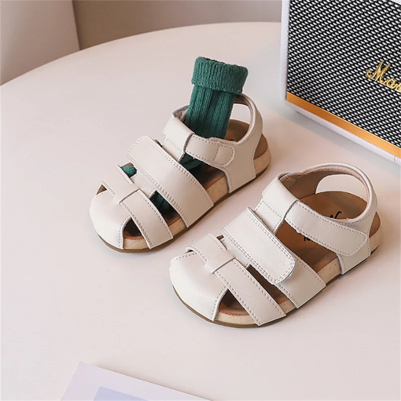 New Summer Children Sandals For Boys Leather British style Kids Beach Sandals Closed Toe Fashion Toddler Girls Sandals EU21-30