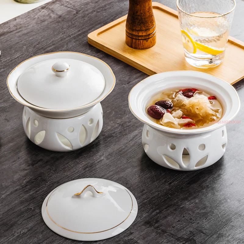 

White Ceramic Bowl Candle Heating Tableware Soup Bowls Fruit Salad Noodle Dinner Plate Dessert Dish Pot